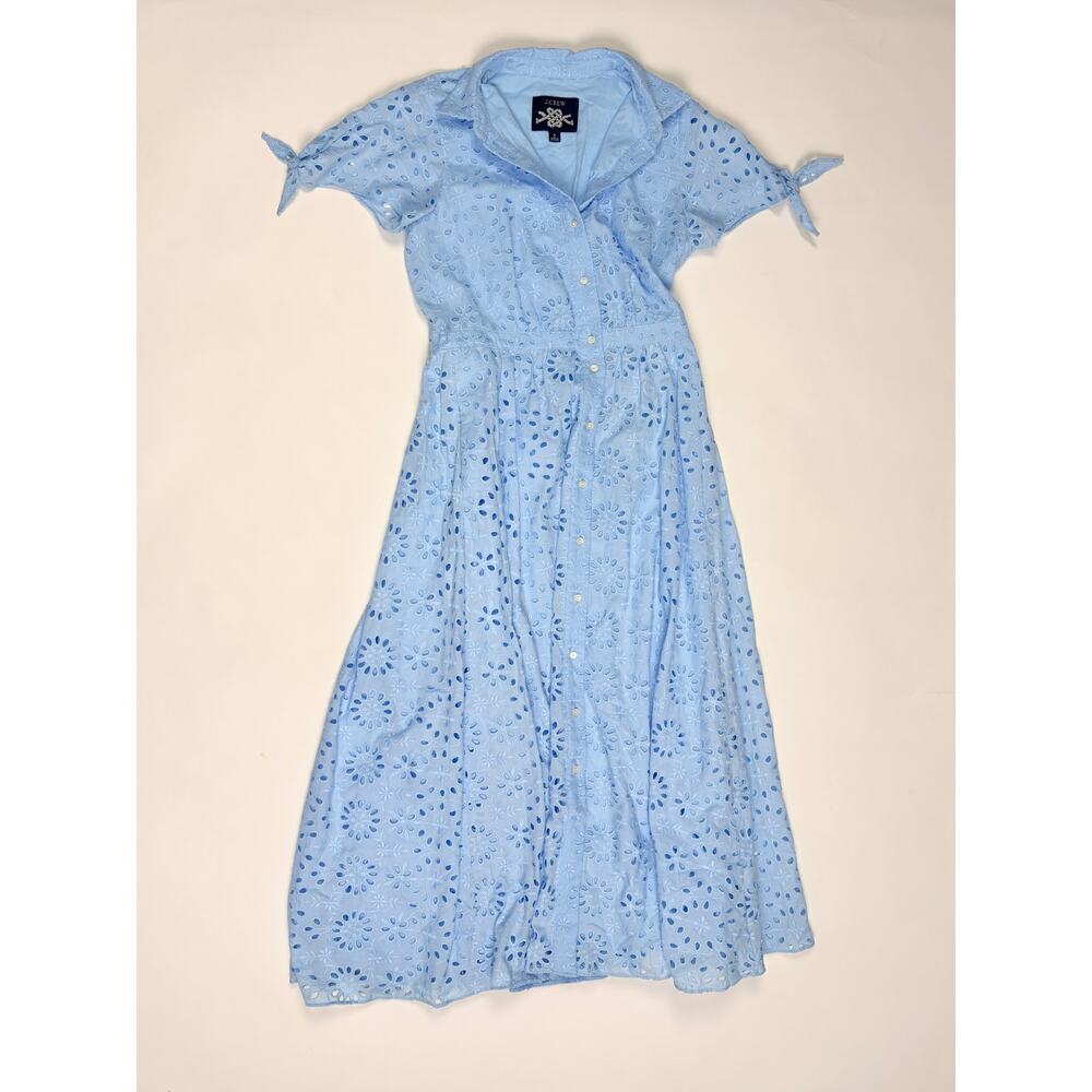 J.Crew Re-Imagined Blue Eyelet Midi Maxi Dress Button Front Cottagecore Coastal - Picture 8 of 16